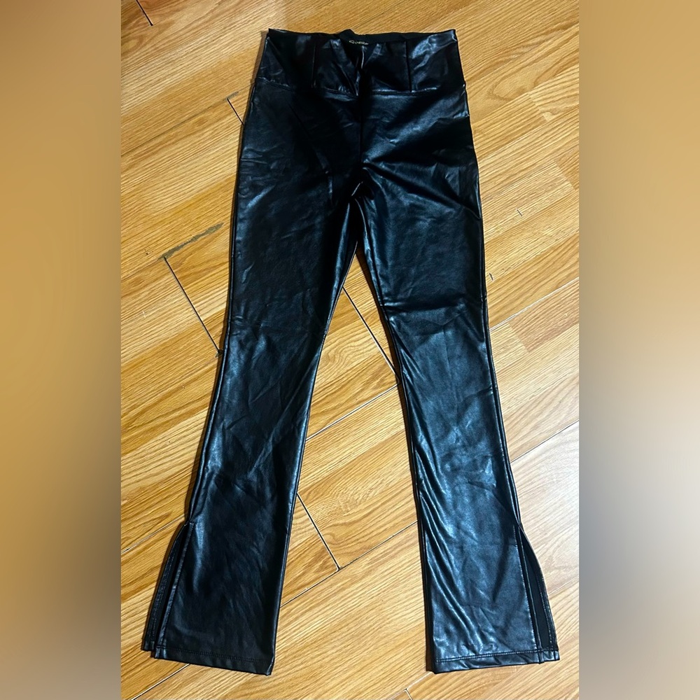 Shinestar Black Flare faux leather Jeans women Medium